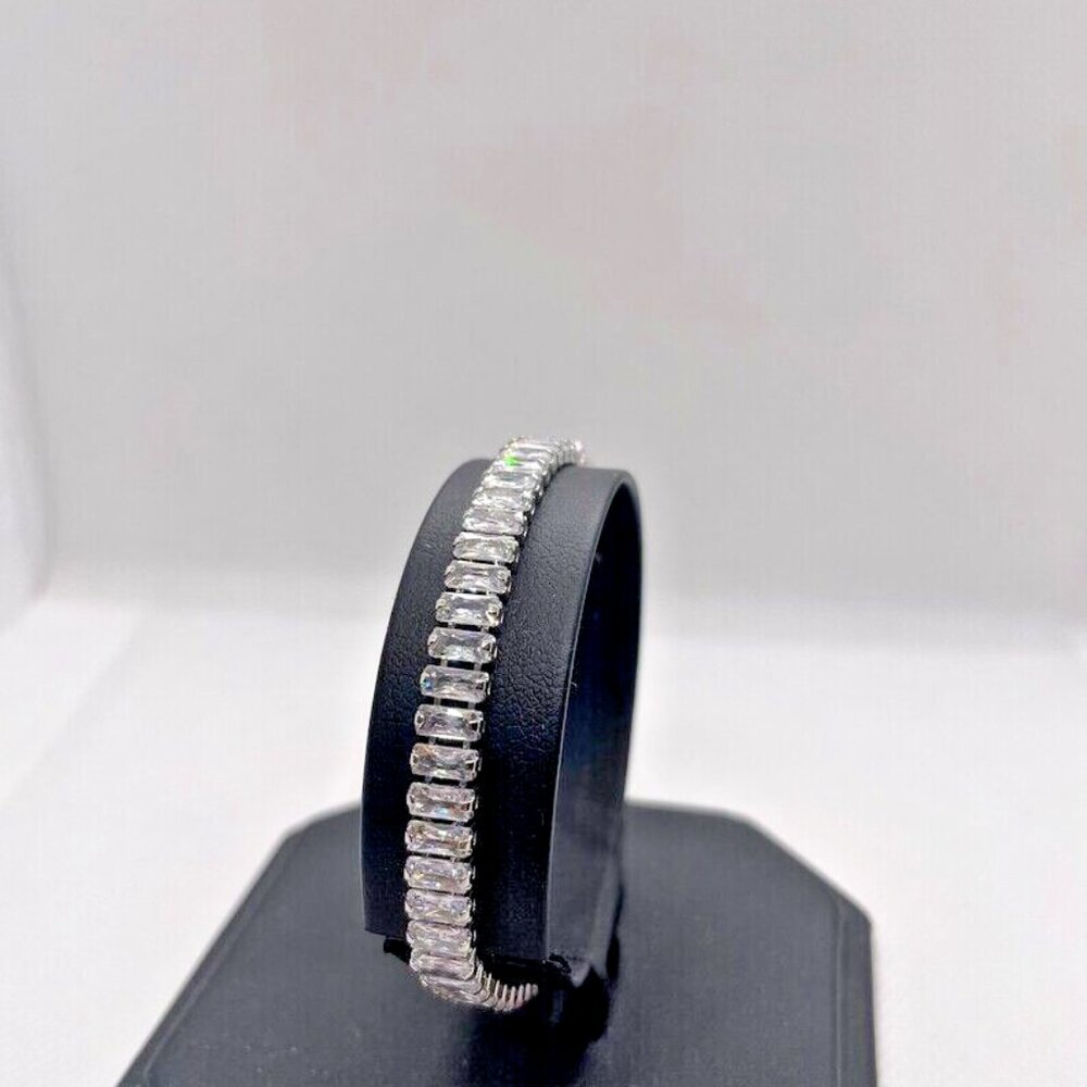 Tennis bracelet baguette cut simulated lab diamonds 925 sterling 7” long